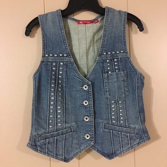 Express Fitted Studded Denim Jeans Vest Si… - Picture 9 of 15